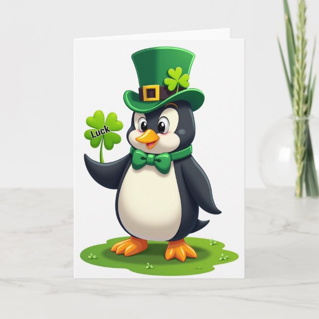 Carte Penguin Shamrock Luck Art Card (Devant)