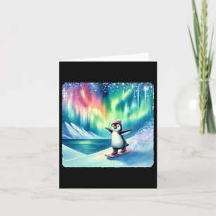 Carte Penguin Snowboard Sous Aurora Boreali Coloré