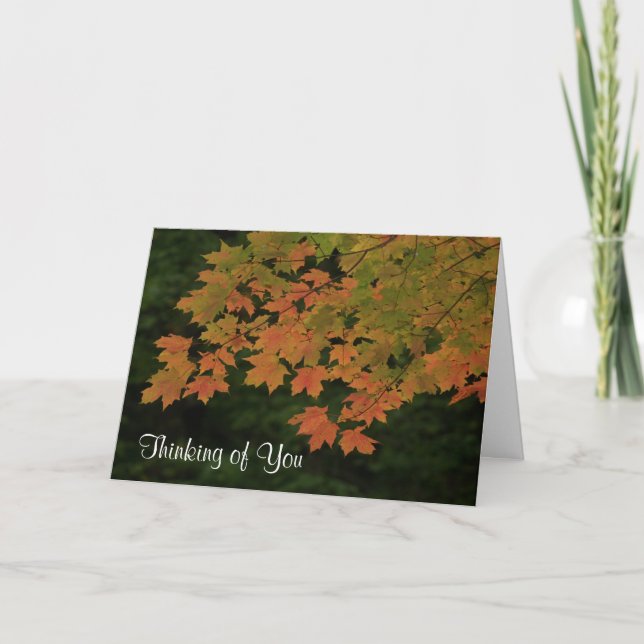 Carte "Pensant à vous" feuille d'automne (Devant)