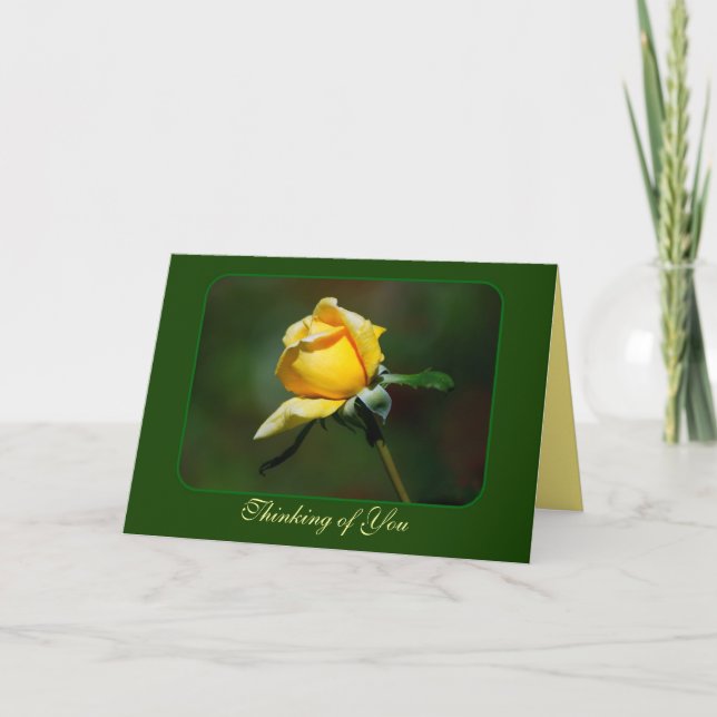 Carte Pensée à vous bourgeon de rose jaune (Devant)