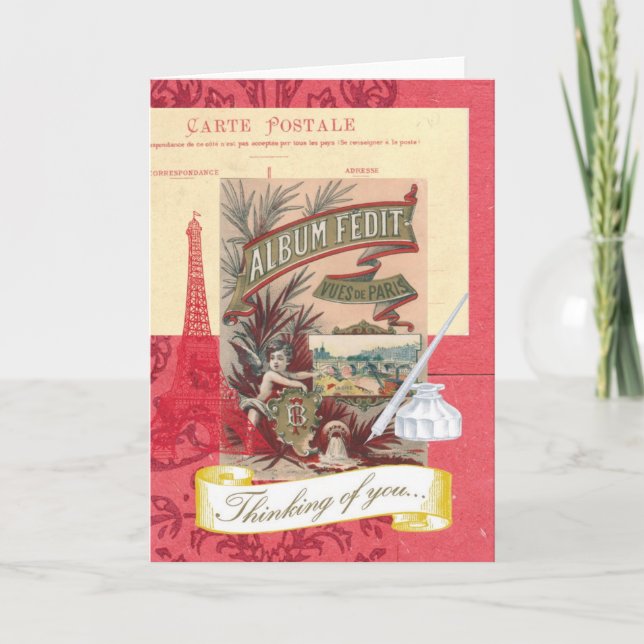 Carte Pensée à vous collage parisien (Devant)
