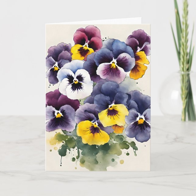 Carte Pensée - Fleurs à l'aquarelle (Devant)