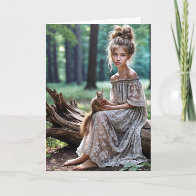 Carte Pensée pour toi Fille au petit écureuil (Devant)