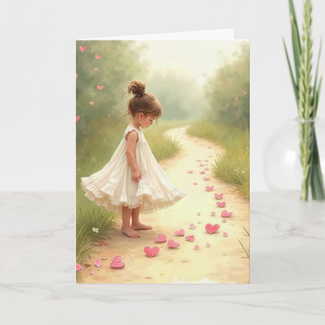 Carte Pensée pour toi petite fille aux cœurs roses (Devant)