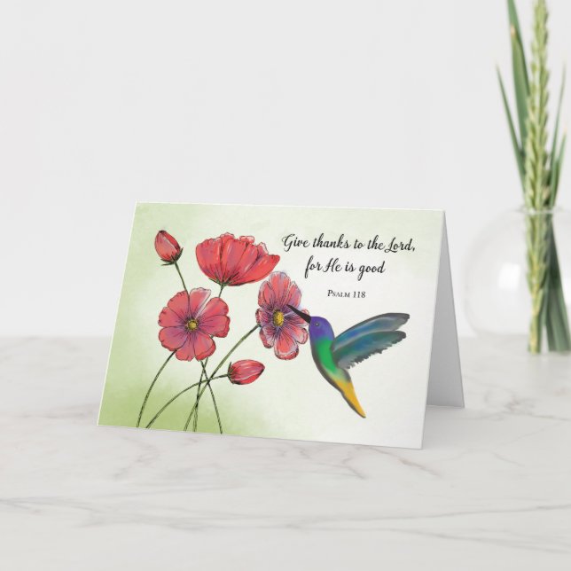 Carte Pensée religieuse de fleurs avec colibri (Devant)
