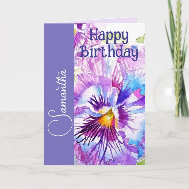 Carte Pensée Violette Fleur Fille Nom Anniversaire (Devant)