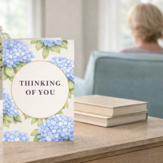 Carte "Pensées pour toi" Fleurs d'hydrangea bleues