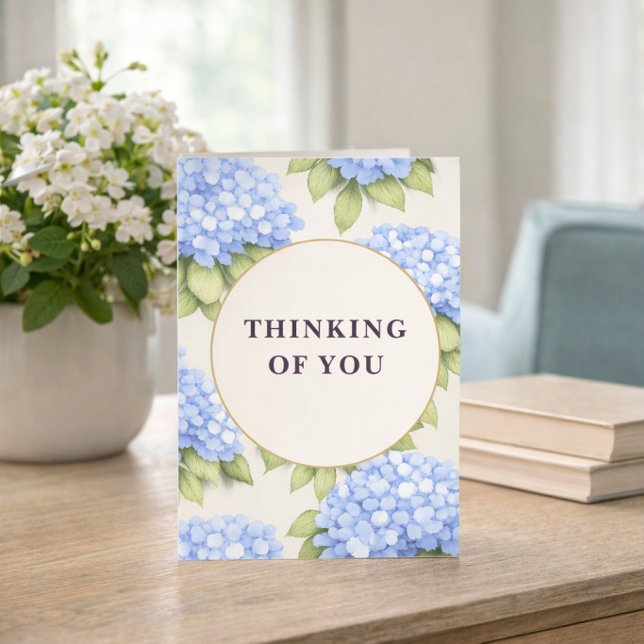 Carte Pensées pour toi | Fleurs d'hydrangea bleues (Peaceful design perfect for sympathy, encouragement, or simply letting someone know you care.)