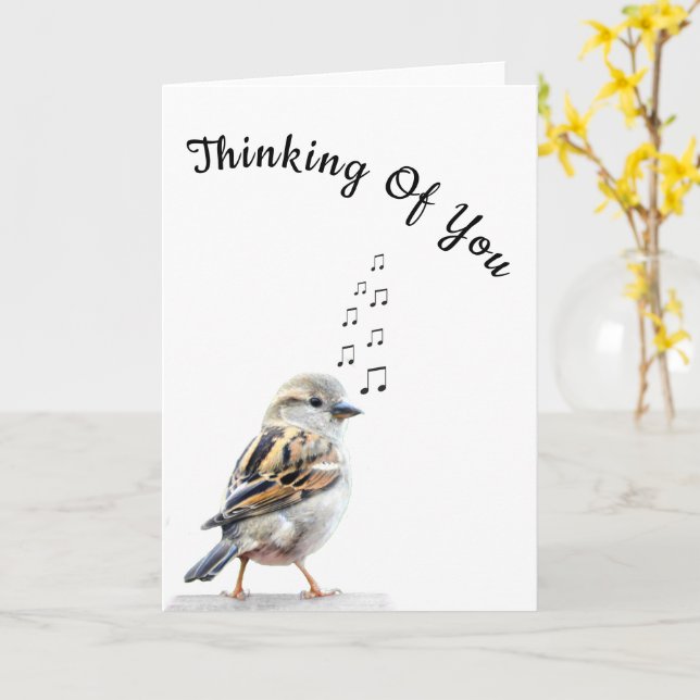Carte Pensées pour Vous Oiseau Mignon (Fleur jaune)