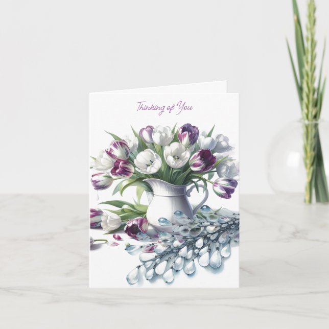 Carte Pensées pour Vous Vase Blanc de Tulipes (Devant)