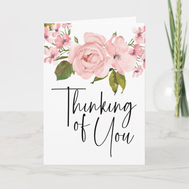 Carte Pensées Roses Rose Blush Floral (Devant)