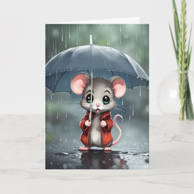Carte Penser à ta souris sous un parapluie (Devant)