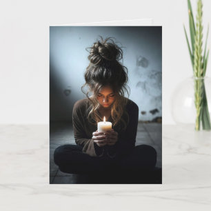 Carte Penser à toi fille dans une chambre sombre