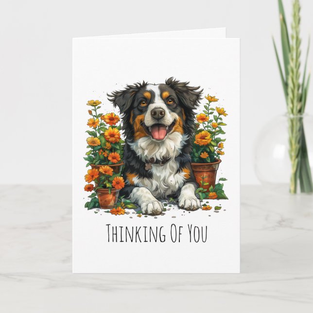 Carte Penser À Votre Bordure Collie En Fleurs (Devant)