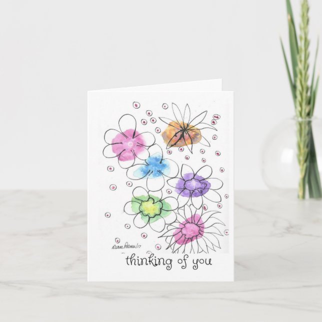 Carte Penser À Vous, Aquarelle Abstraite Fleurs Art (Devant)