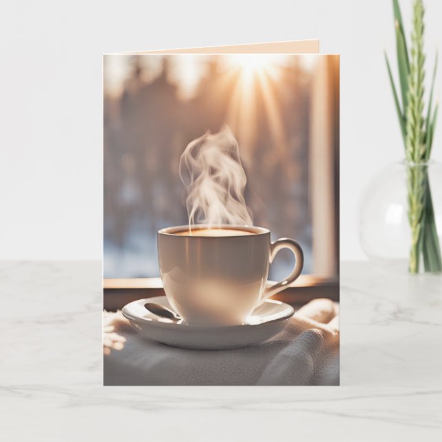 Carte Penser À Vous Café Par Fenêtre D'Hiver (Devant)
