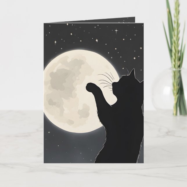 Carte Penser à vous Chat Toucher la Lune (Devant)