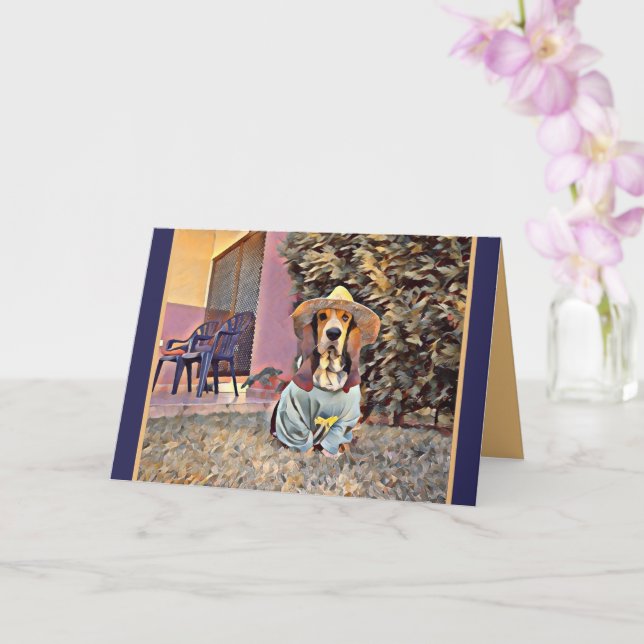 Carte Penser À Vous - Chien Portant Un Casquette Soleil (Orchidée)