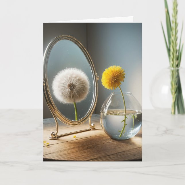 Carte Penser à vous Dandelion réflexion dans un miroir (Devant)