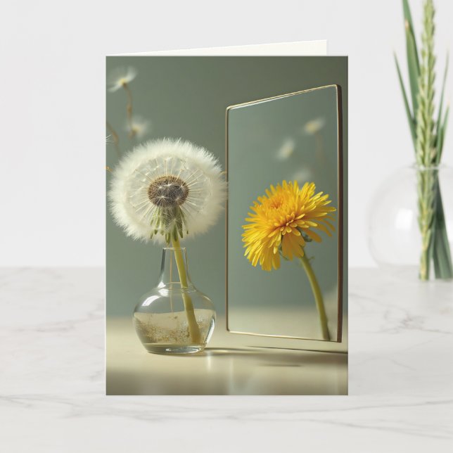 Carte Penser à vous Dandelion réflexion dans un miroir (Devant)