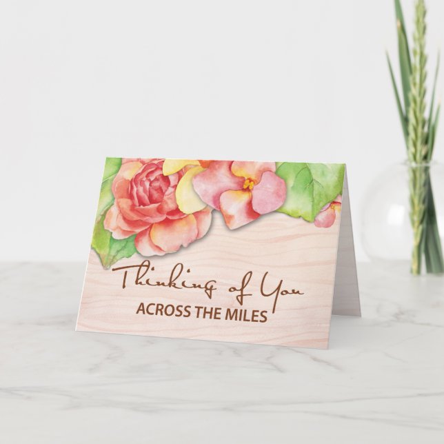 Carte Penser à vous de l'autre côté des Miles Fleurs Ros (Devant)