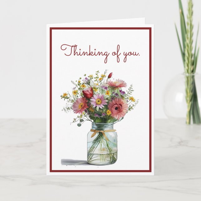 Carte Penser à vous des marguerites d'aquarelle dans un  (Devant)