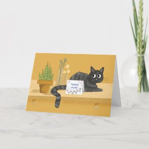 Carte Penser à vous drôle Chat sur table avec des Plante