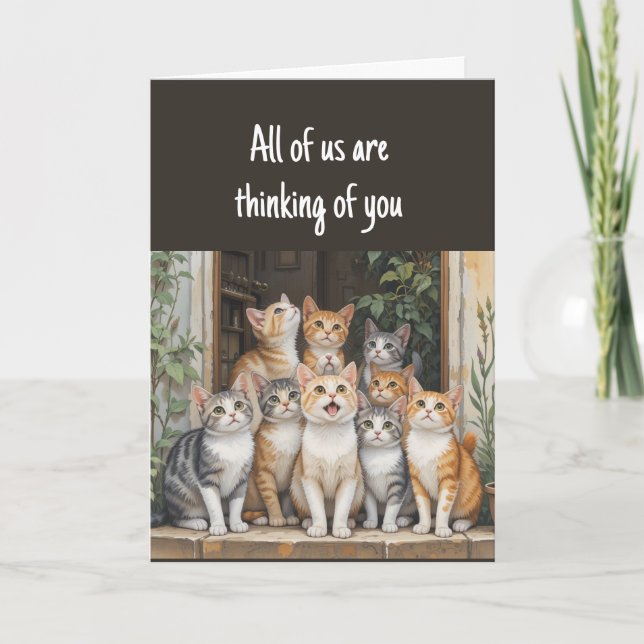 Carte Penser à vous groupe amusant de chats (Devant)