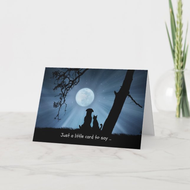 Carte Penser à vous le chien et le chat au clair de lune (Devant)