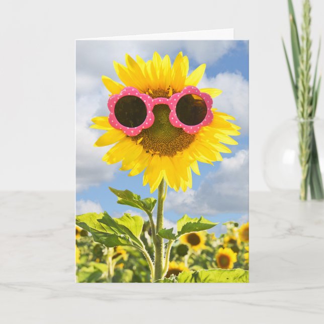 Carte Penser à vous-Lunettes de soleil sur tournesol (Devant)