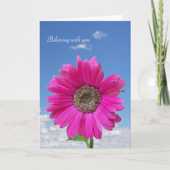 Carte penser à vous -marguerite rose avec ciel (Devant)