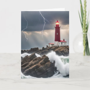 Carte Penser à vous phare dans une tempête