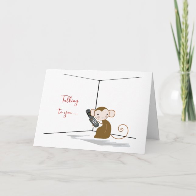 Carte Penser à vous singe avec le téléphone portable Mis (Devant)