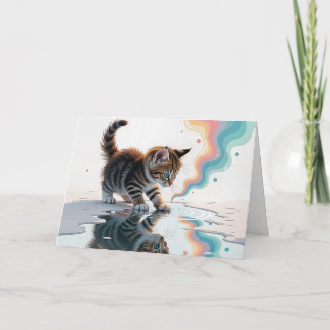 Carte Penser à vous Tabby Kitten dans une flaque (Devant)
