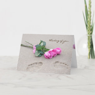 Carte penser au bouquet rose-toi et aux empreintes
