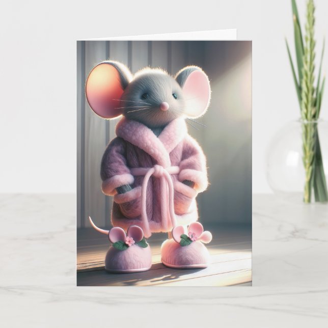 Carte Pensez à votre souris dans une robe rose (Devant)