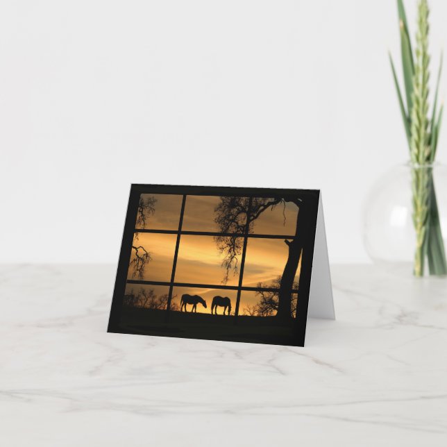 Carte Pensez à vous Chevaux dans la fenêtre coucher de s (Devant)