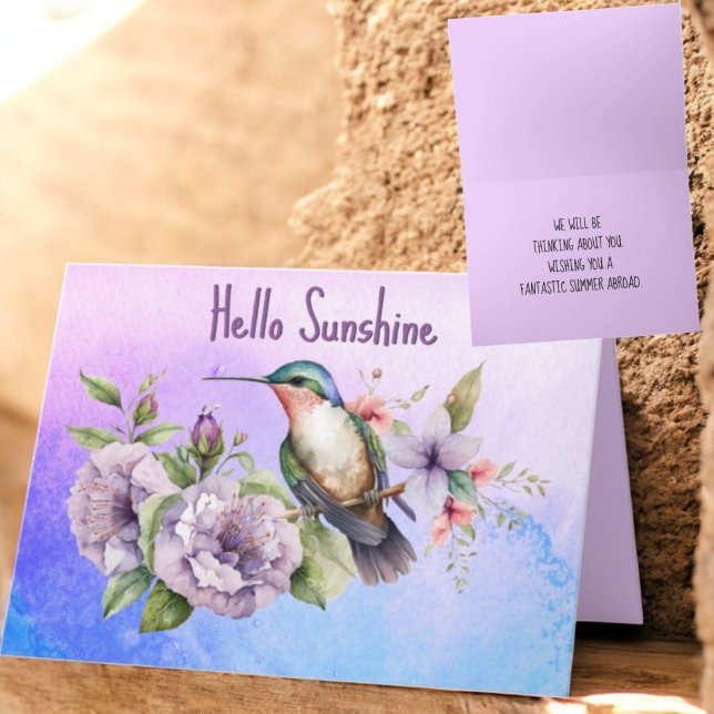Carte Pensez à vous Colibri & Floral Custom (greeting card front and inside with template text)