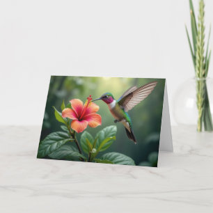 Carte Pensez à vous Colibri sur un Hibiscus