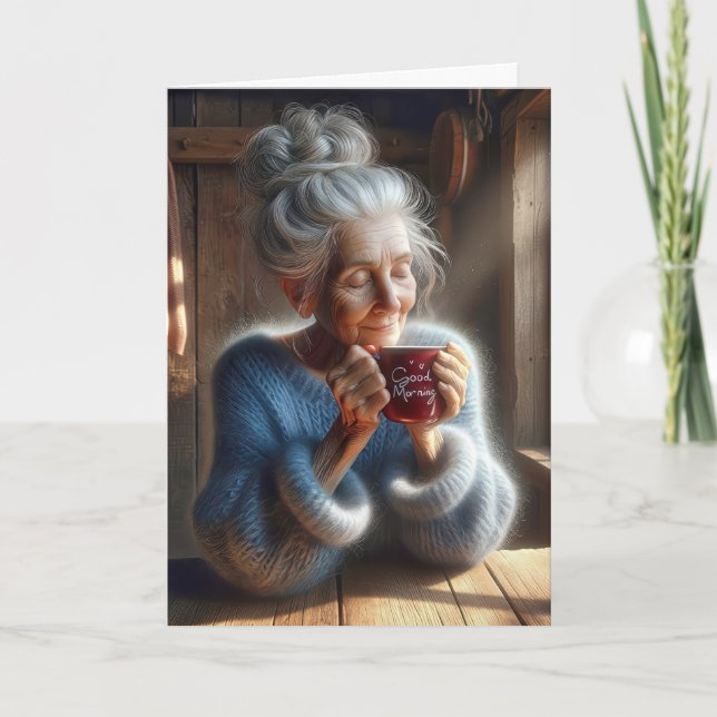 Carte Pensez à vous douce vieille dame avec du café Mug (Devant)