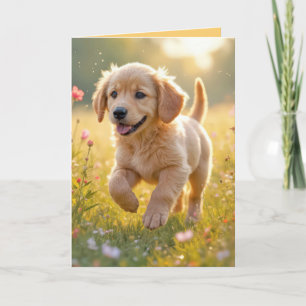 Carte Pensez à vous Golden Retriever Puppy dans une prai