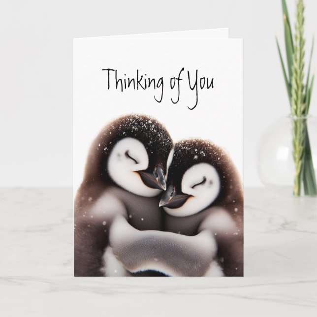 Carte Pensez à vous mignon oiseau de pingouin qui se man (Devant)