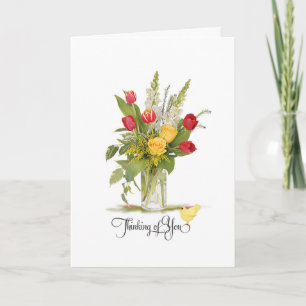 Carte Pensez à vous Roses et Tulip Flower Bouquet