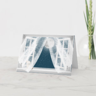 Carte Pensez à vous Teddy Bear dans la fenêtre