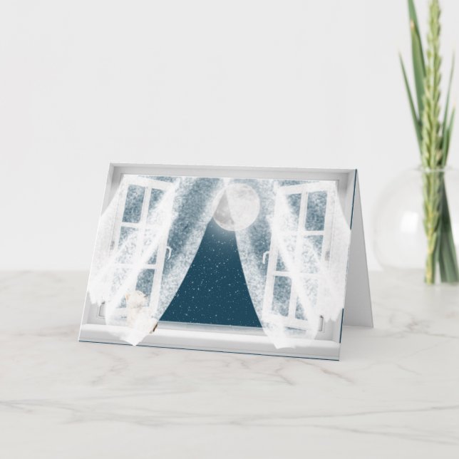 Carte Pensez à vous Teddy Bear dans la fenêtre (Devant)