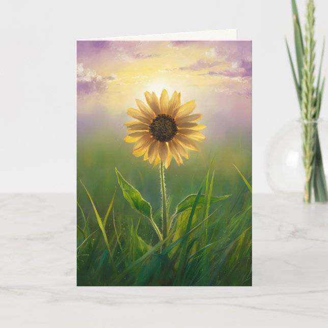 Carte Pensez à vous tournesol dans la prairie verte (Devant)