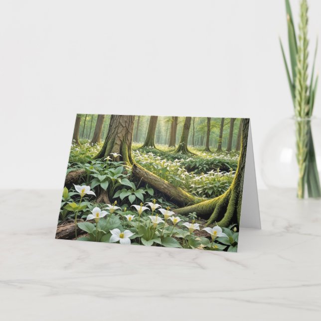Carte Pensez à vous Trilliums dans une forêt de printemp (Devant)