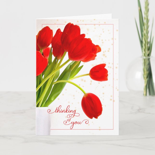 Carte Pensez à vous Tulipes rouges avec blanc Botanique (Devant)