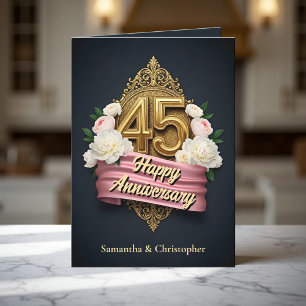 Carte Peonies roses et ivoire douces 45e anniversaire de