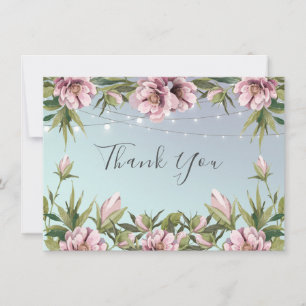 Carte Peony rose simple, lumières à cordes mariage merci